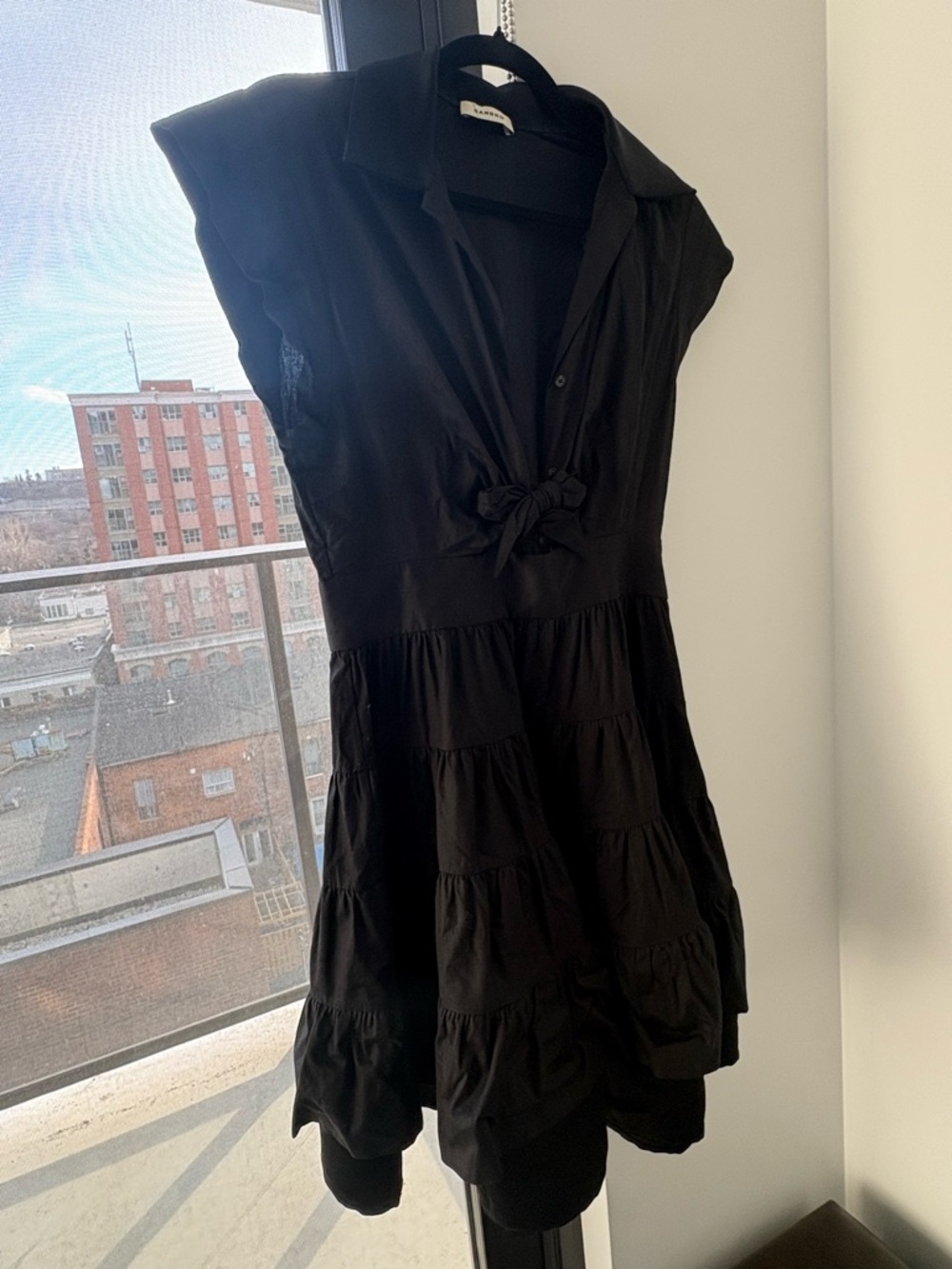 Black Tiered Tie-Front Dress - Unknown Brand